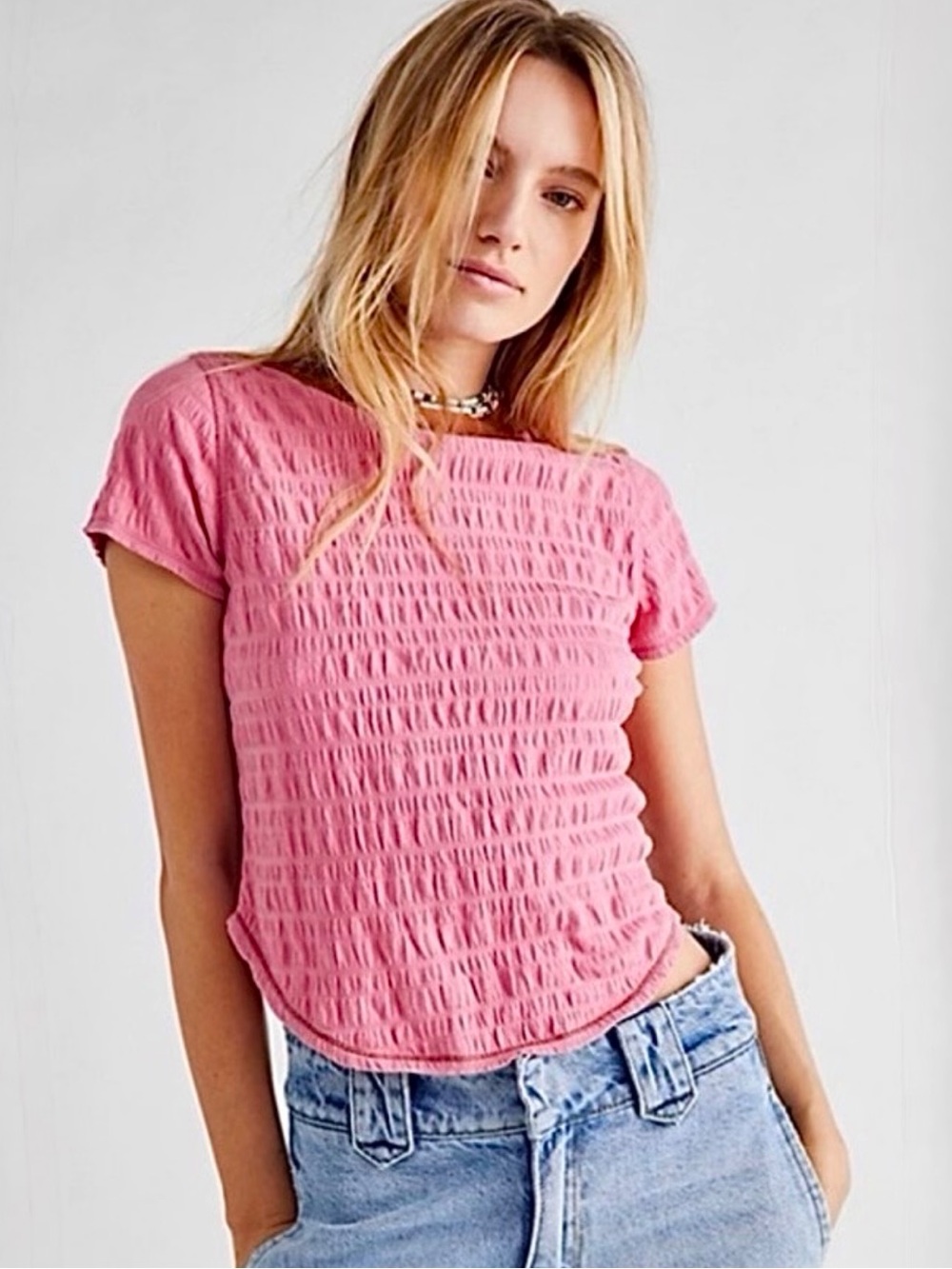 Free People Bea In Flower For 2 Combo Textured Tee Shirt Top, Size Small